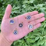 Lapis Lazuli Pendant Charms Brass Plated With Cubic Zirconia 17x19mm