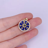 Lapis Lazuli Pendant Charms Brass Plated With Cubic Zirconia 17x19mm