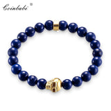 Lapis Lazuli Stone Beads Strand 8MM Skull Gold-color Bracelet