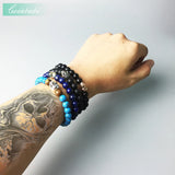 Lapis Lazuli Stone Beads Strand 8MM Skull Gold-color Bracelet