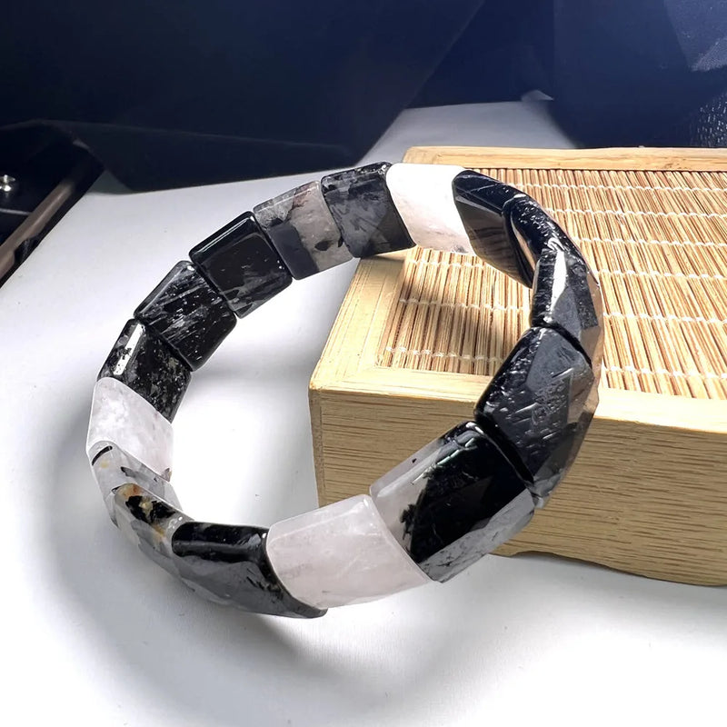 Natural Stone Lapis Men Bracelet High Faceted Watch Band Shape Elastic Cord