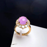 Lavender Agate Finger Ring Charm Adjustable Zircon Copper Gem Stone Rings