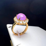 Lavender Agate Finger Ring Charm Adjustable Zircon Copper Gem Stone Rings