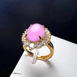 Lavender Agate Finger Ring Charm Adjustable Zircon Copper Gem Stone Rings