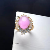 Lavender Agate Finger Ring Charm Adjustable Zircon Copper Gem Stone Rings
