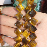 Natural Stone Leaf Beads Four Flowers Lapis Lazuli Malachite Crystal Agate
