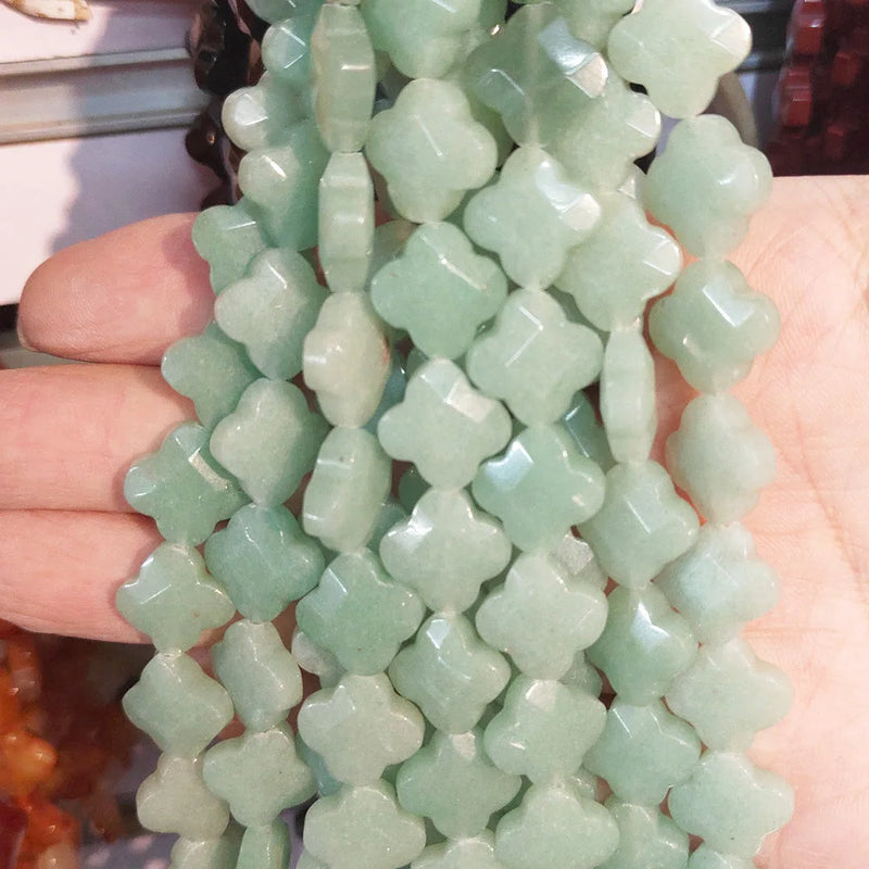 Natural Stone Leaf Beads Four Flowers Lapis Lazuli Malachite Crystal Agate