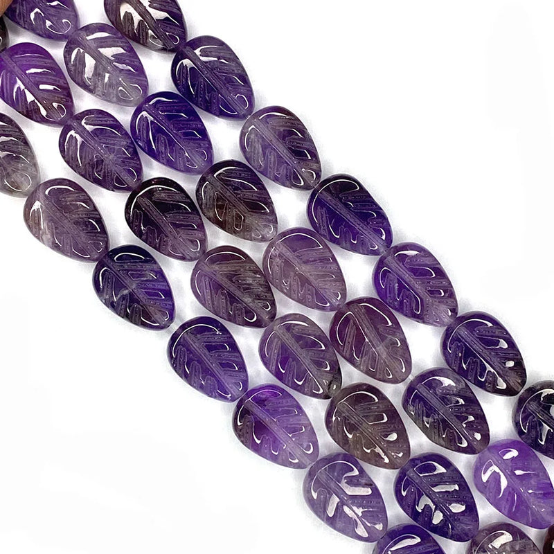 Amethyst Leaf-shaped Double-sided Beads 10x14x6mm - DIY Jewelry Making