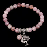 Natural Stone Life Tree Charm Pendant Bracelet Amethysts Tiger Eye Beads