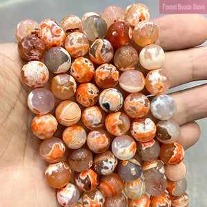 12mm Light Orange Frost Cracked Fire Agates Beads 15'' Strand