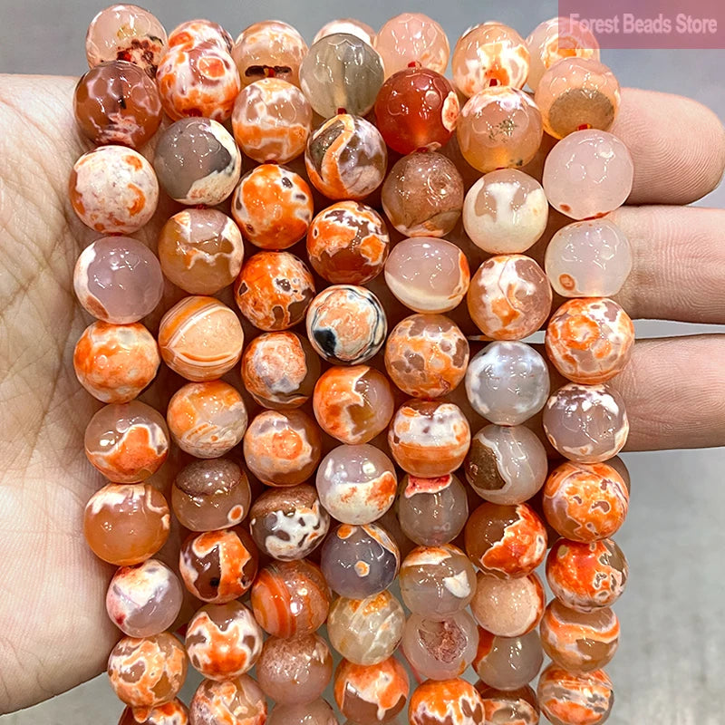 12mm Light Orange Frost Cracked Fire Agates Beads 15'' Strand