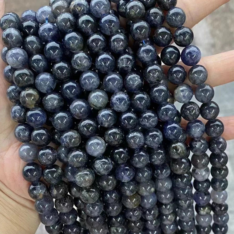 Natural Stone Lolite Loose Smooth Round Purple Cordierite Stone Beads