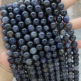 Natural Stone Lolite Loose Smooth Round Purple Cordierite Stone Beads