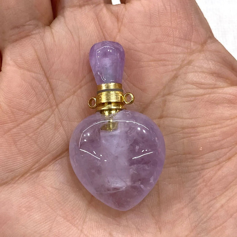 Amethyst Heart Perfume Bottle Pendant for Necklace