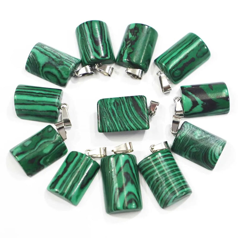 Malachite Semi Cylindrical Necklace Pendants 30Pcs