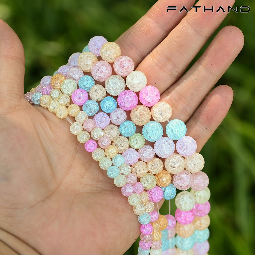Matte Multicolor Cracked Glass Beads 15 In