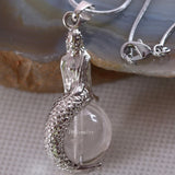 Natural Stone Mermaid Pendant Crystal Quartz Necklace Pendant