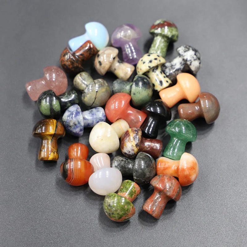 Natural Stone Mini Crystal Mushroom Figurines 12Pcs