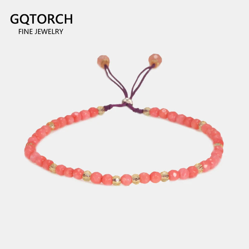 Pink Corallite Stone Beads Bracelet 3mm Crystal Charm DIY Jewelry