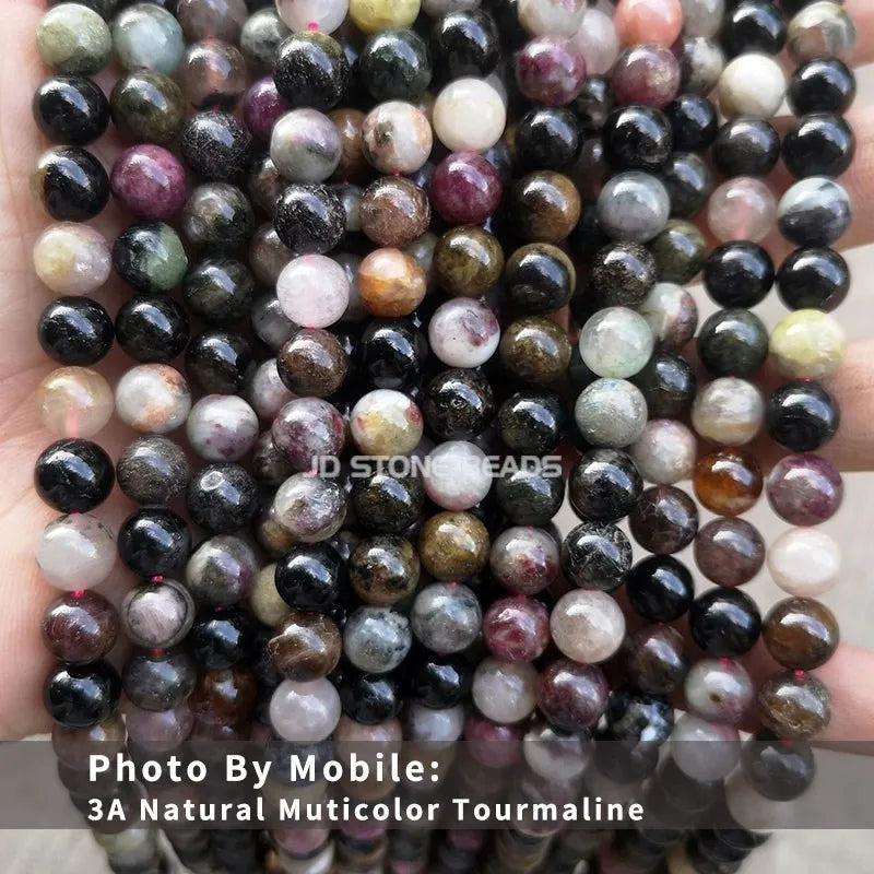Mixed Tourmaline Round Stone Beads for Jewelry Making