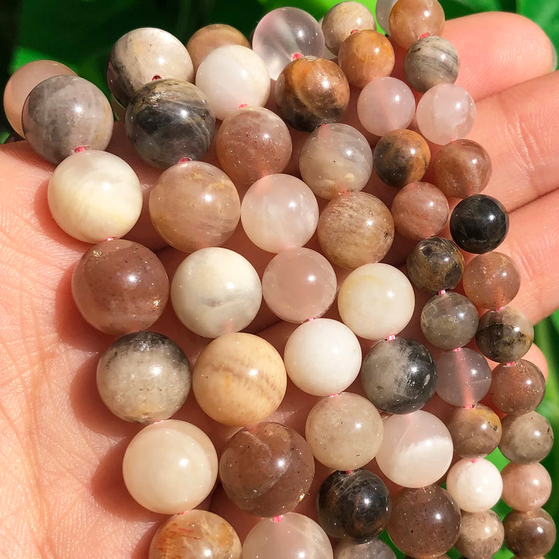 Natural Stone Mixed Moonstone Sunstone Gem Round Loose Beads 6 8 10mm
