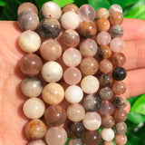 Natural Stone Mixed Moonstone Sunstone Gem Round Loose Beads 6 8 10mm