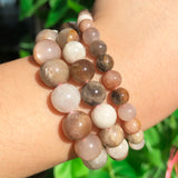 Natural Stone Mixed Moonstone Sunstone Gem Round Loose Beads 6 8 10mm