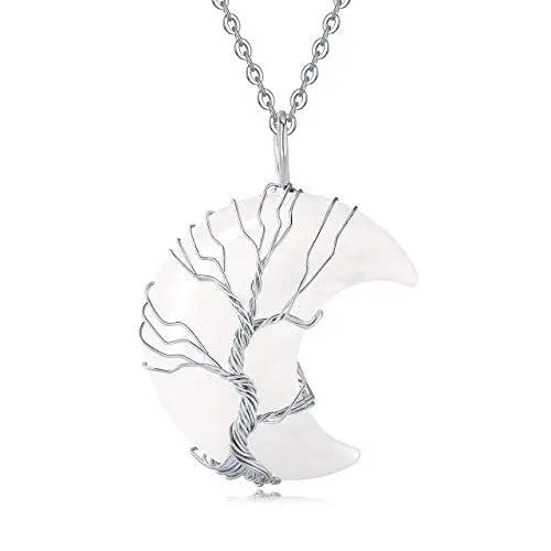 Gemstone Life Tree Pendant Necklace Women
