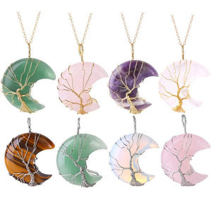 Gemstone Life Tree Pendant Necklace Women