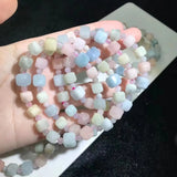 Natural Stone Morganite Square Beads Bracelet for Men Women