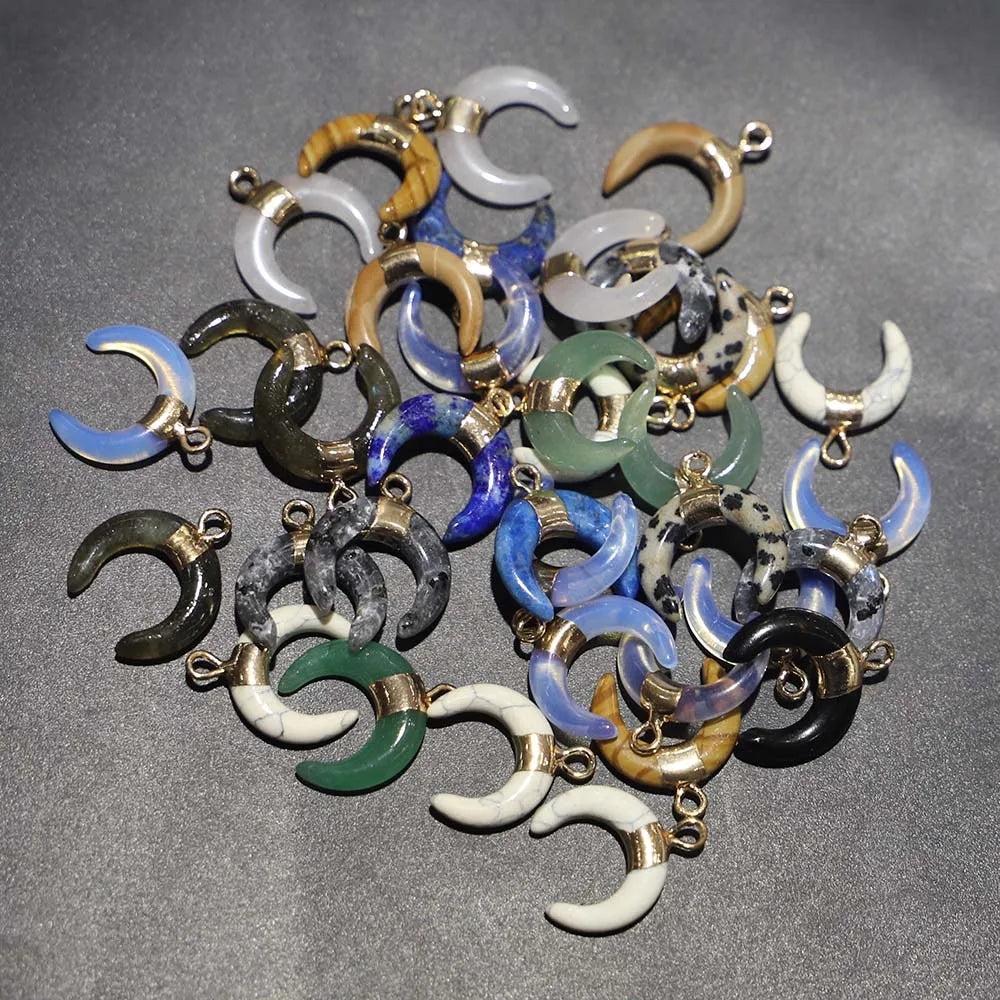 Multicolor Bull Horn Crescent Moon Necklace Pendant Charms