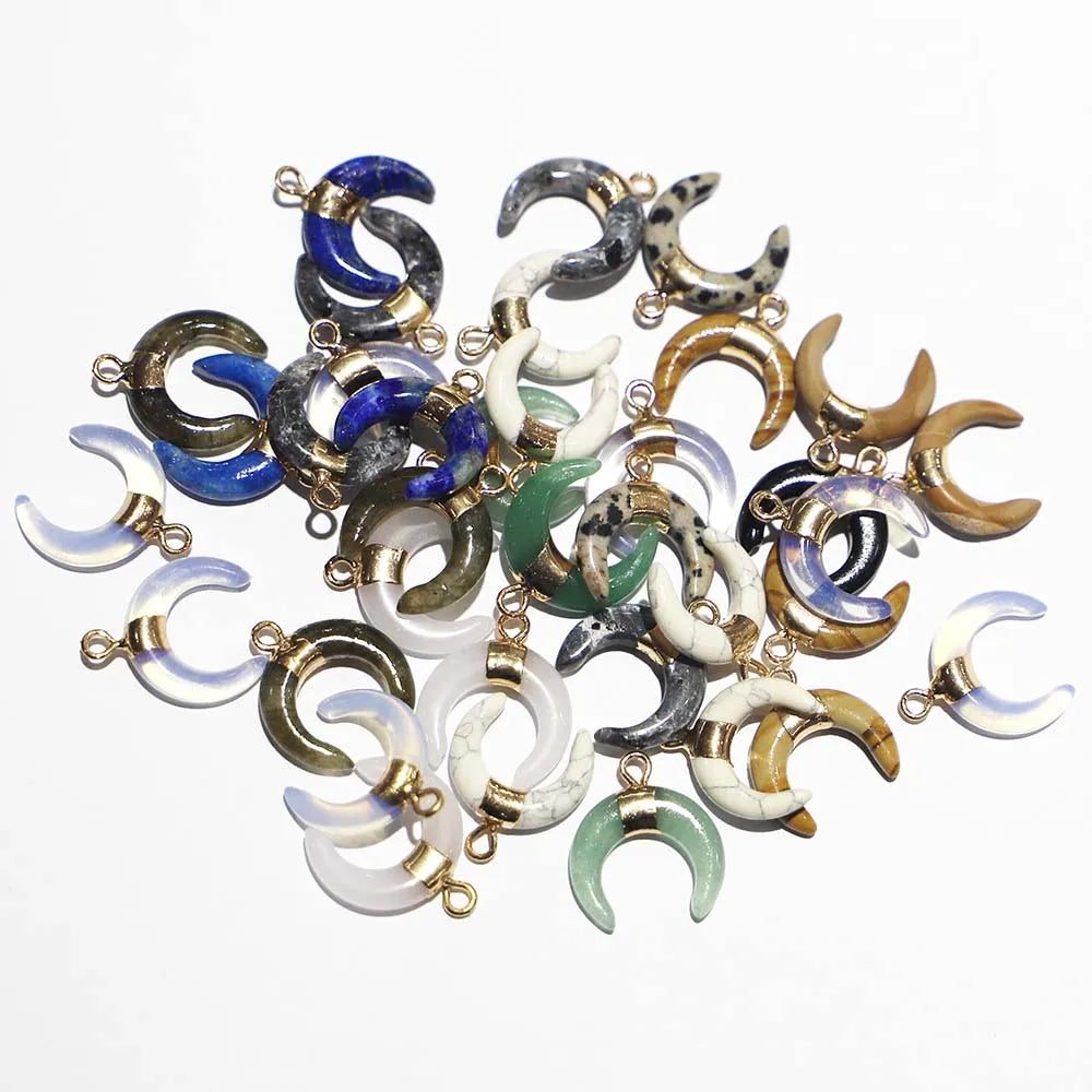 Multicolor Bull Horn Crescent Moon Necklace Pendant Charms