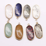 Natural Stone Multi Ellipse Gilt Edge Pendant Purple Crystal DIY Jewelry 8Pcs