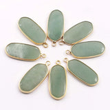 Natural Stone Multi Ellipse Gilt Edge Pendant Purple Crystal DIY Jewelry 8Pcs