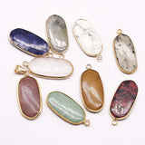 Natural Stone Multi Ellipse Gilt Edge Pendant Purple Crystal DIY Jewelry 8Pcs