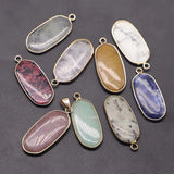 Natural Stone Multi Ellipse Gilt Edge Pendant Purple Crystal DIY Jewelry 8Pcs
