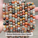 Multicolor Ghost Quartz Beads Round Loose Crystal for DIY Jewelry Making