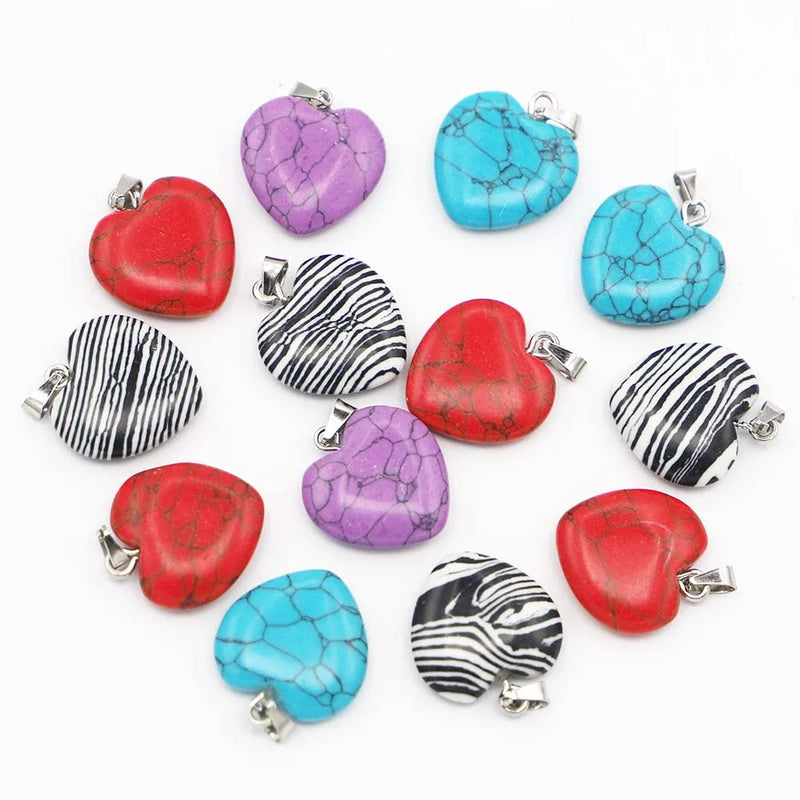 Natural Stone Multicolor Heart Pendant Necklace Charms