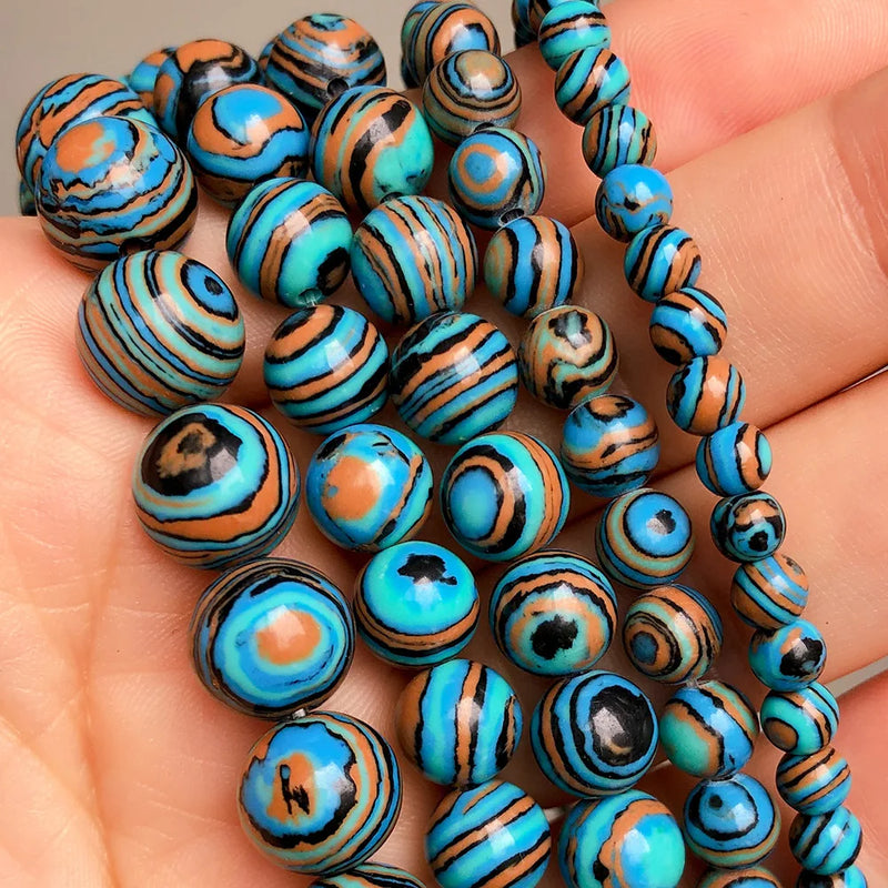 Multicolor Malachite Peacock Beads 4-10mm Round Spacer for Jewelry Making 15''