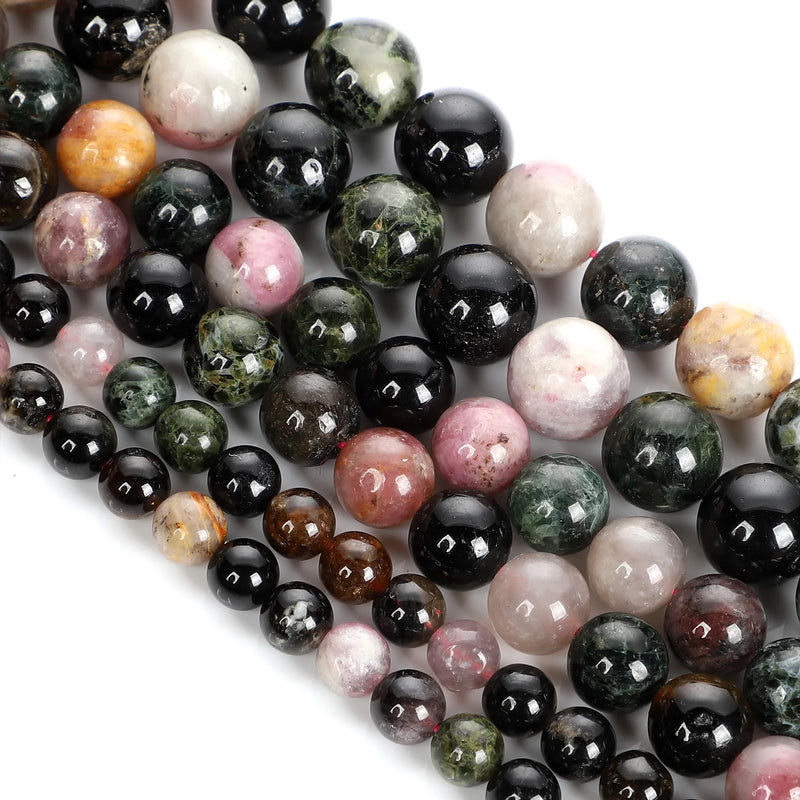 Multicolor Tourmaline Bead Round Loose Space Bead For Jewelry Making