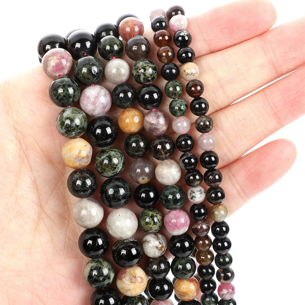 Multicolor Tourmaline Bead Round Loose Space Bead For Jewelry Making