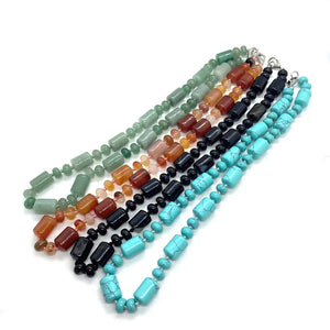 Indian Agate Stone Necklace with Pine Charm