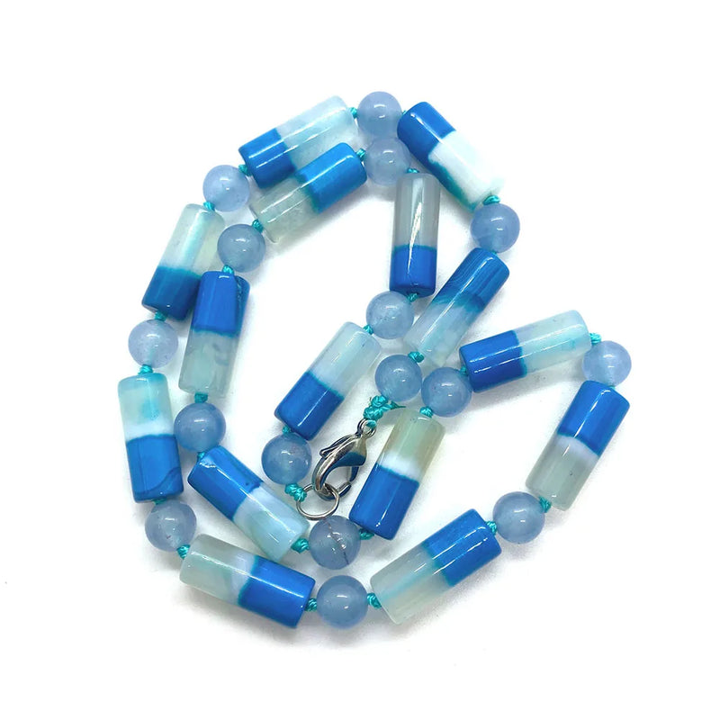 Natural Stone Necklace Cylindrical Agate Two-color Polished Round Bead