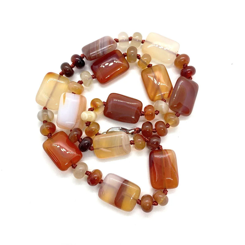Natural Stone Necklace Rectangle Red Agate Malachite Jewelry for Women