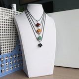 Stone Necklace Rose Quartz Green Aventurine Yellow Jade Agate Pendants Chain