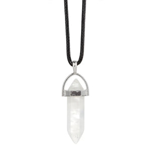 Natural Stone Necklace Hexagon Column Quartz Pendant