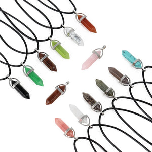 Natural Stone Necklace Hexagon Column Quartz Pendant