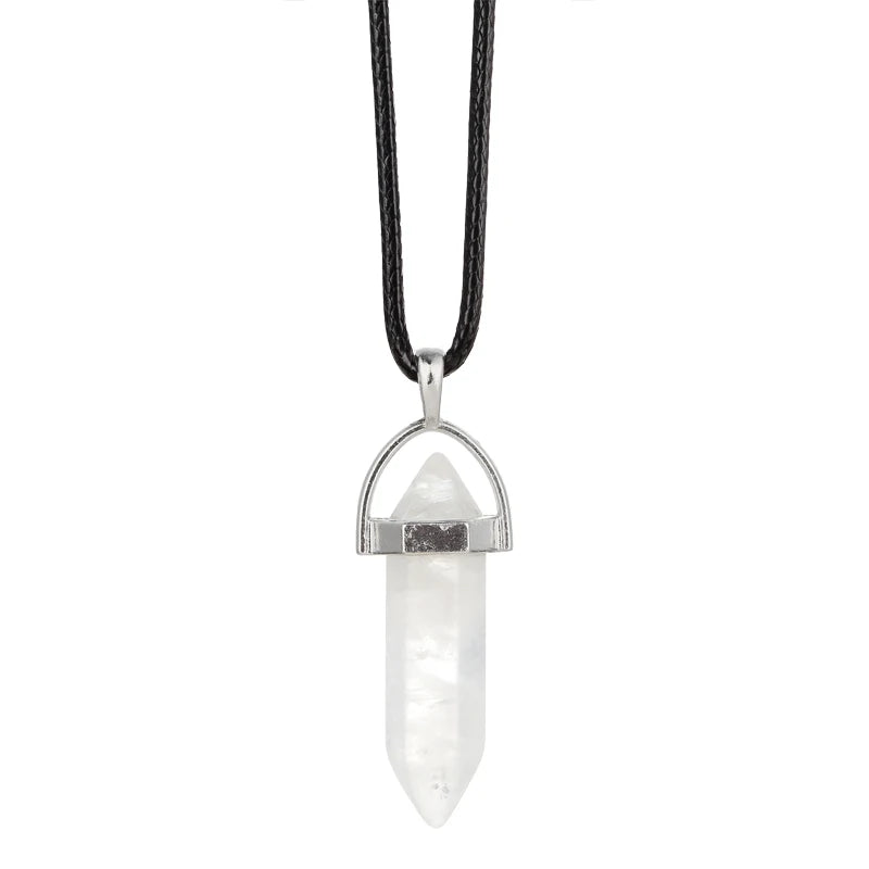 Natural Stone Necklace Hexagon Column Quartz Pendant