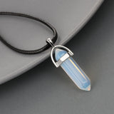 Natural Stone Necklace Hexagon Column Quartz Pendant