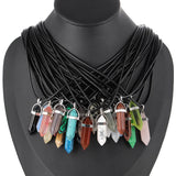 Natural Stone Necklace Hexagon Column Quartz Pendant